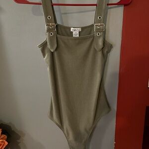 rue21 Olive Ribbed Buckle-Strap Bodysuit